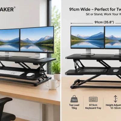 ERGOMAKER 91cm standing desk converter with two monitors