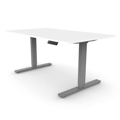 Standing Desk dual motor rectangular leg with White desktop and Grey frame